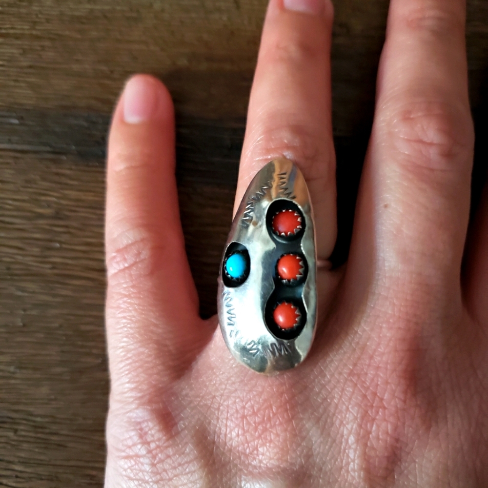Vintage Sterling Silver Turquoise/Coral Ring
